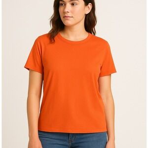 Eileen Fisher Short‎ Sleeve Crew Neck T-Shirt Top Medium Cotton USA Made Orange